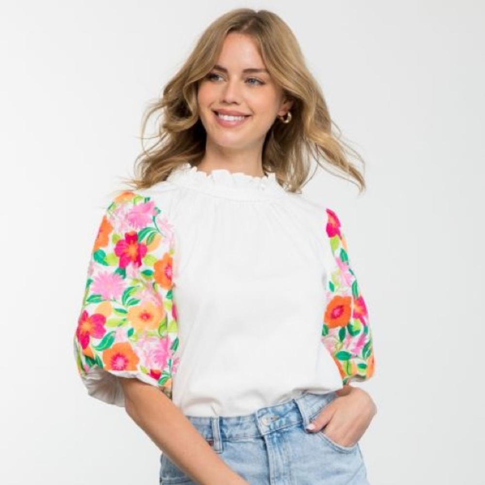 THML Anthropologie Floral Embroidered Puff Sleeve Top - Picture 12 of 12